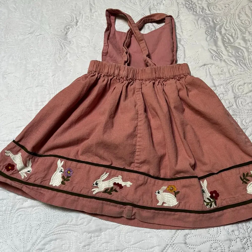 Mini Boden Bunny Appliqué Pinafore Dress Size 3/4
